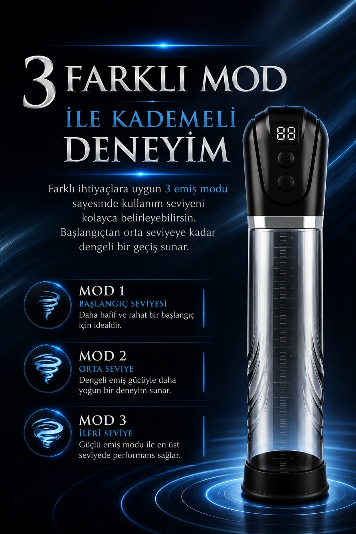 Automatic ML 3 Büyük Hazneli Dijital Ekranlı 3 Modlu Yüksek Performans Manyetik Şarjlı Otomatik Penis Pompası