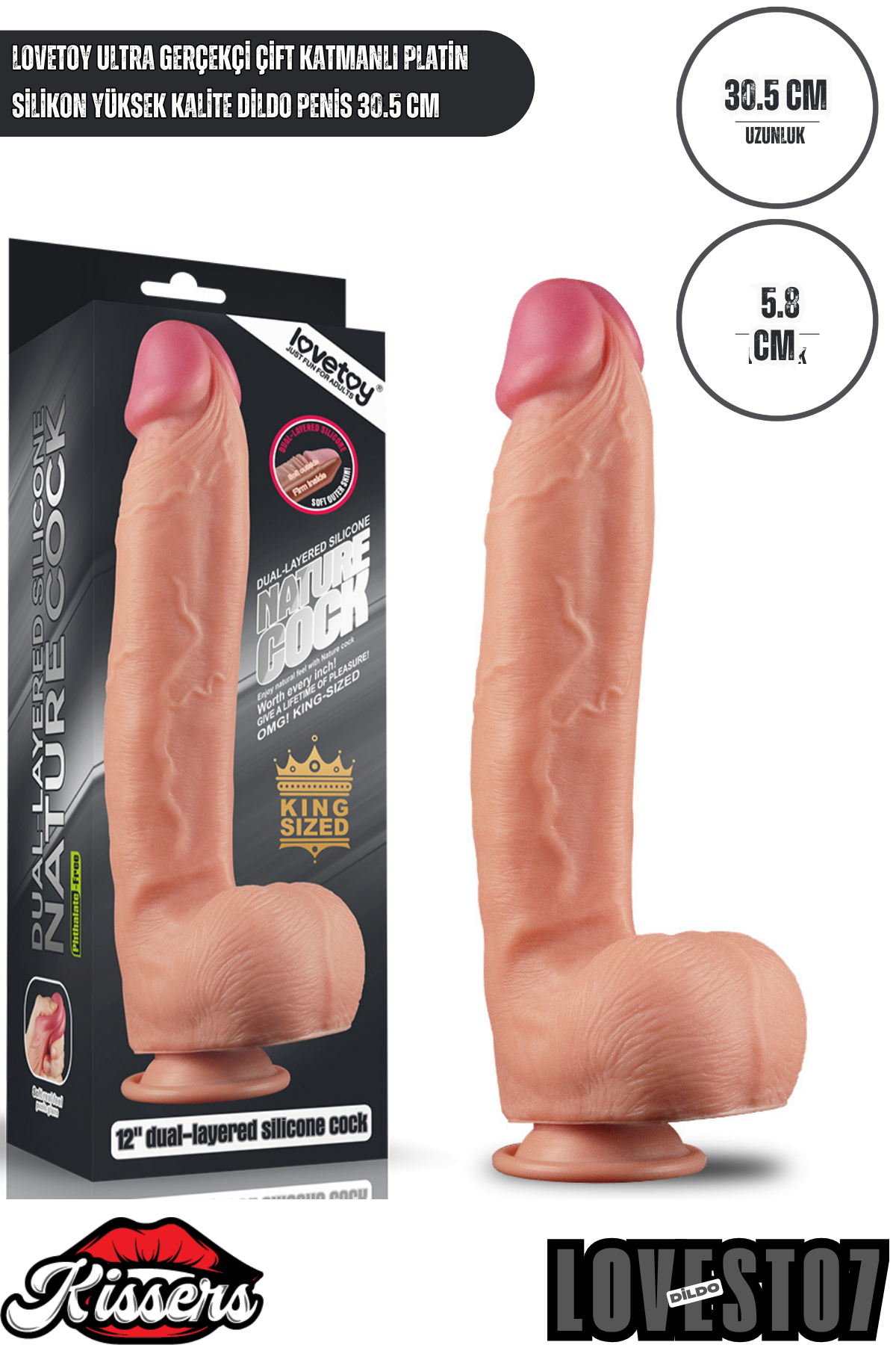 Lovetoy Ultra Gerçekçi Çift Katmanlı Platin Silikon Yüksek Kalite Dildo Penis 30.5 cm