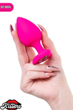 Diamond Heart Gümüş Kalpli Taşlı Silikon Anal Plug 9,5 cm Pembe Medikal Silikon
