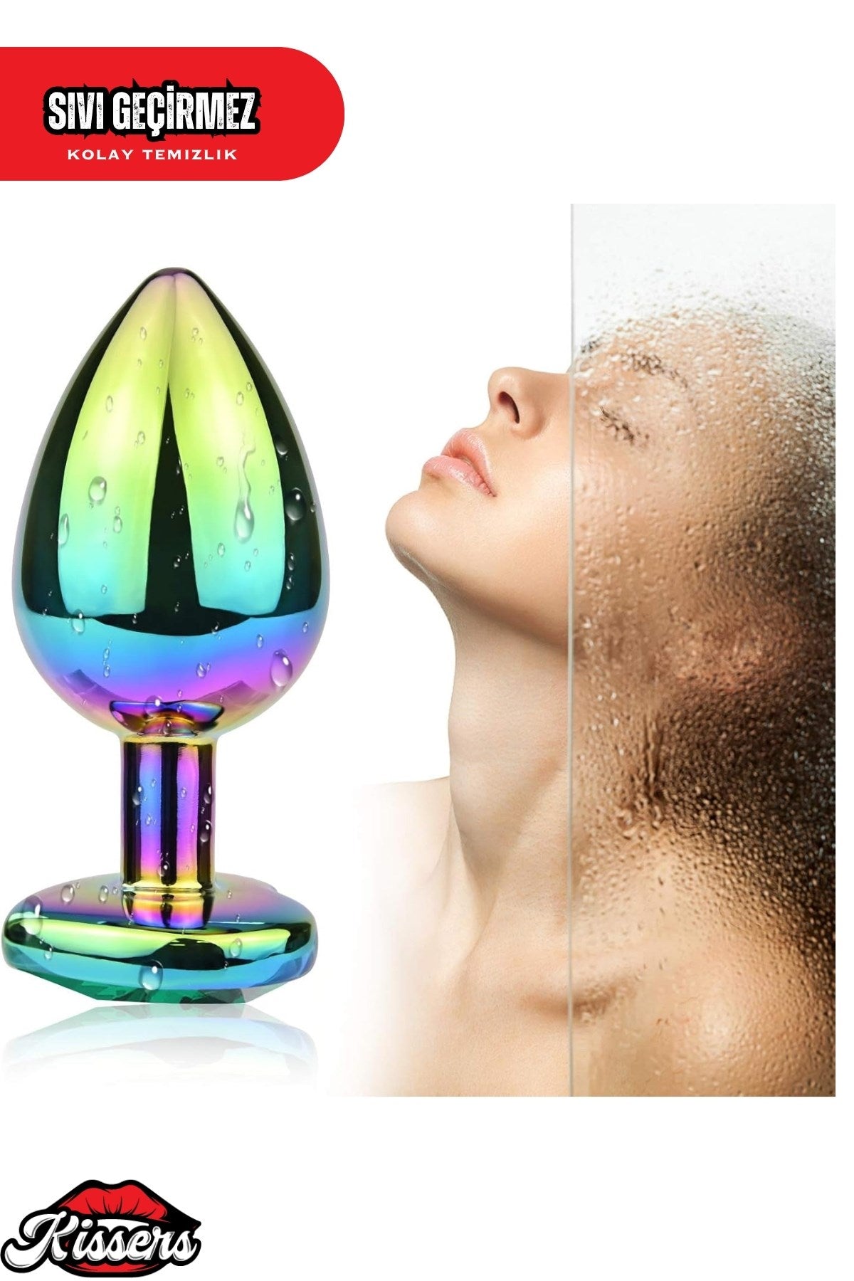 Paslanmaz Çelik  Rainbow  Kalpli Mücevher Çıkarılabilir Taşlı 7 Cm Lüks Anal Plug  Ve Tıkaç
