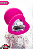 Diamond Heart Gümüş Kalpli Taşlı Silikon Anal Plug 9,5 cm Pembe Medikal Silikon