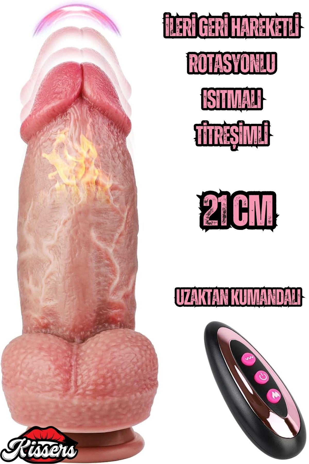 Gerçekçi Kalın Damarlı İleri Geri Hareketli Isıtmalı G Nokta ve Klitoris Uyarıcı Dildo Penis 21 Cm