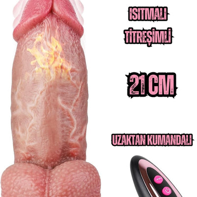 Gerçekçi Kalın Damarlı İleri Geri Hareketli Isıtmalı G Nokta ve Klitoris Uyarıcı Dildo Penis 21 Cm
