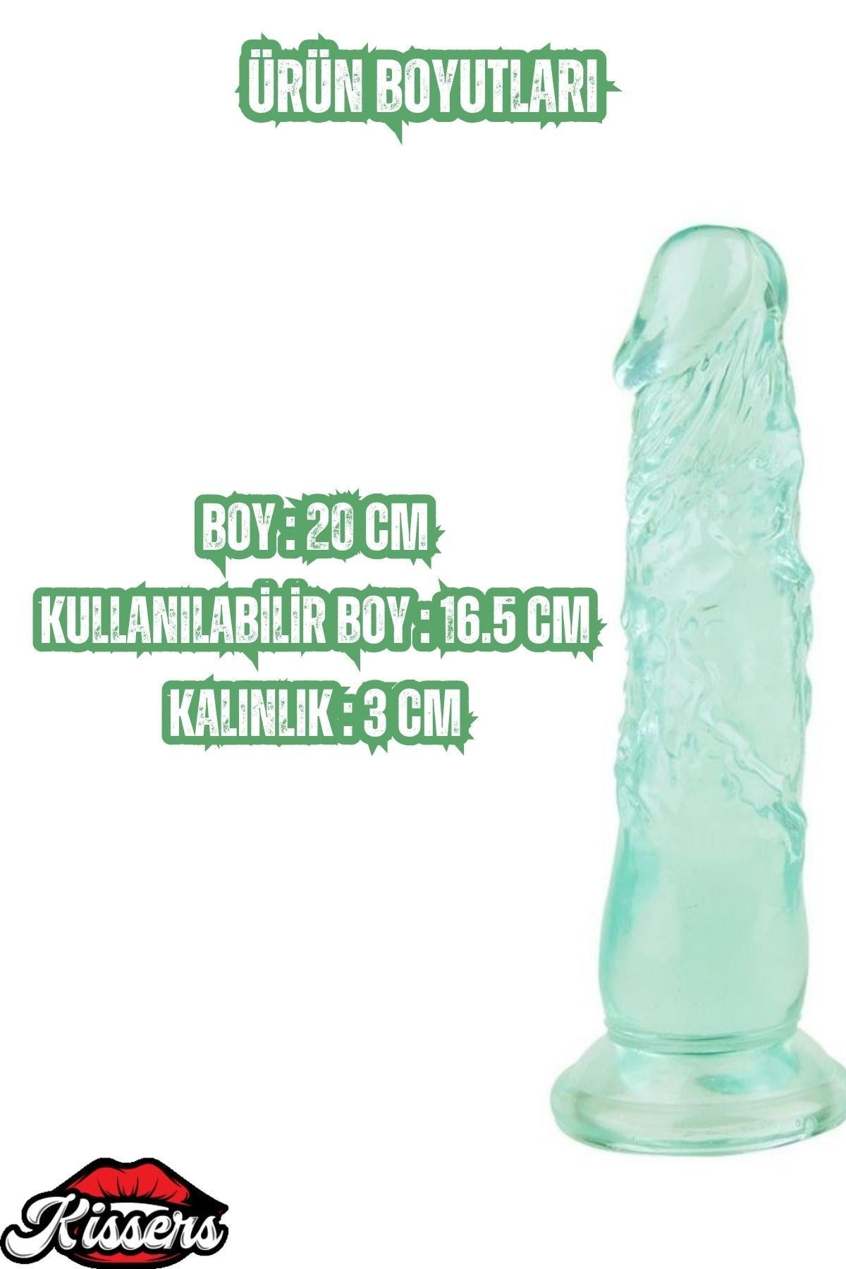 Ultra Realistik Damarlı Bükülebilir Vantuzlanabilir Jel Dokusunda Yeşil Dildo Penis 20 Cm