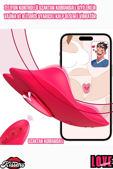 Telefon Kontrollü Uzaktan Kumandalı Vajina & Klitoris Uyarıcılı Giyilebilir Kalp Vibratör