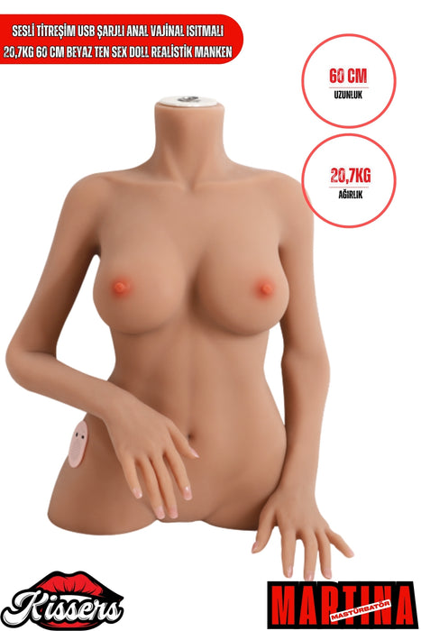 Sesli Titreşim Usb Şarjlı Anal Vajinal Isıtmalı 20,7 Kg 60 cm Beyaz Ten Sex Doll Realistik Manken