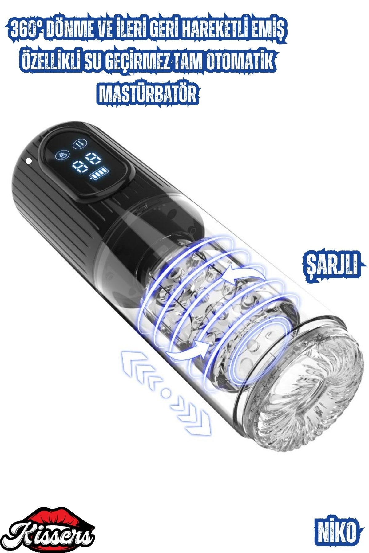 Şarjlı 360° Dönme ve İleri Geri Hareketli Emiş Özellikli Su Geçirmez Tam Otomatik Mastürbatör