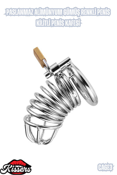 Paslanmaz Alimünyum Gümüş Renkli Penis Kilitli Penis Kafesi