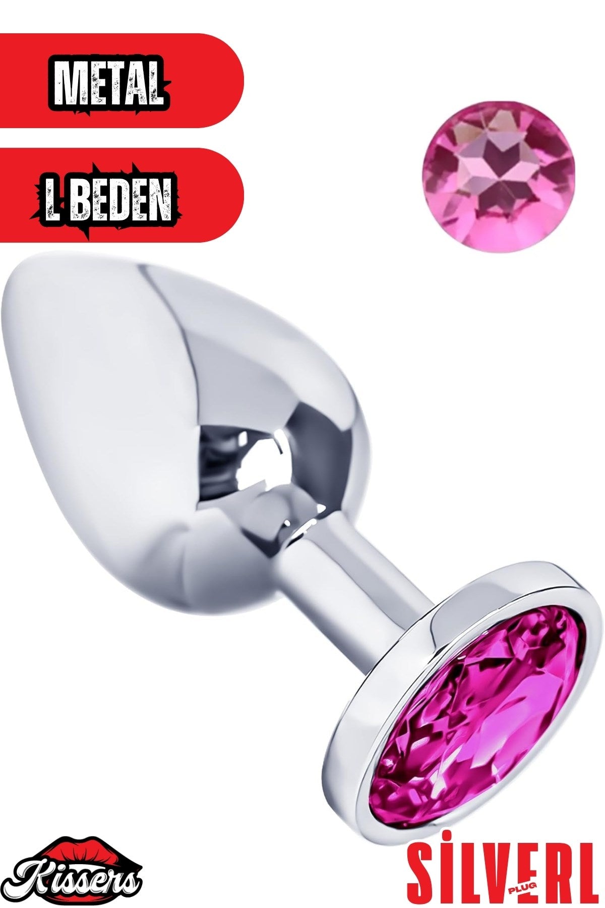 Paslanmaz Çelik  Gümüş Pembe Mücevher Çıkarılabilir Taşlı  9 Cm Lüks Anal Plug Ve Tıkaç