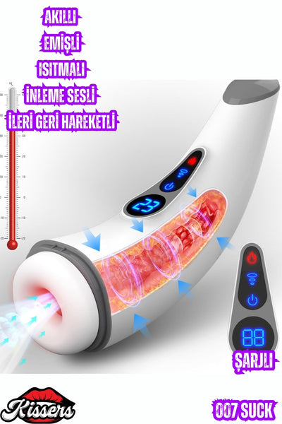 Akıllı Isıtmalı İnleme Sesli Emiş ve Titreşim Özellikli Suni Vajina Lcd Ekranlı Otomatik Mastürbatör