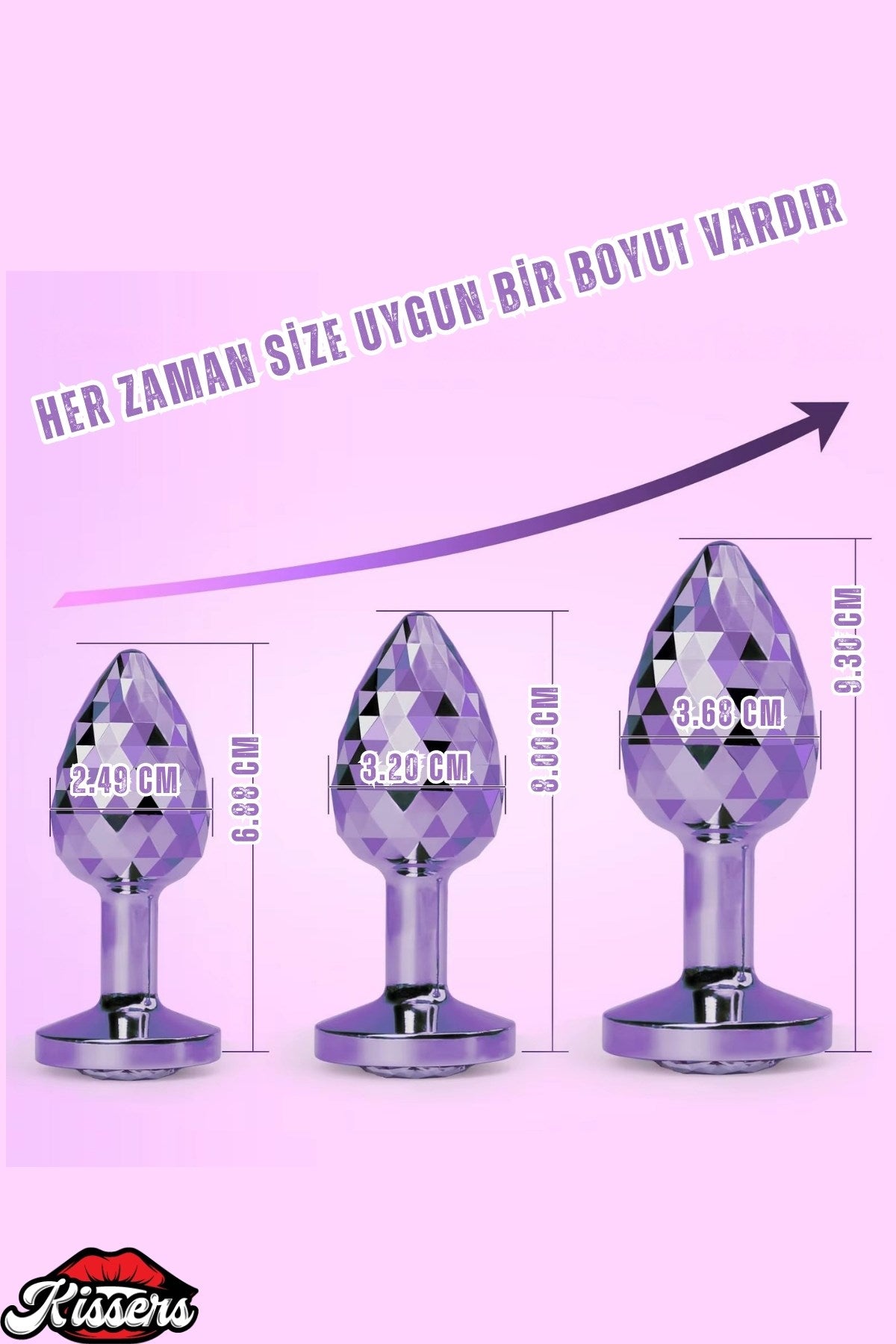 Paslanmaz Çelik  Mor Taşlı Cam Şeklinde Mücevher Lüks  Küçük Boy Anal Plug  7 Cm