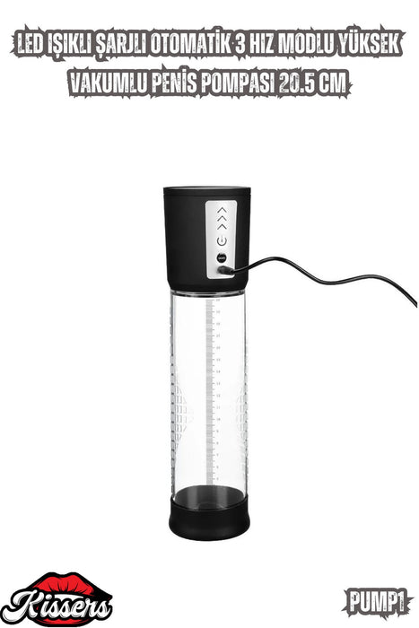 Led ışıklı Şarjlı Otomatik 3 Hız Modlu Yüksek Vakumlu Penis Pompası 20.5 Cm