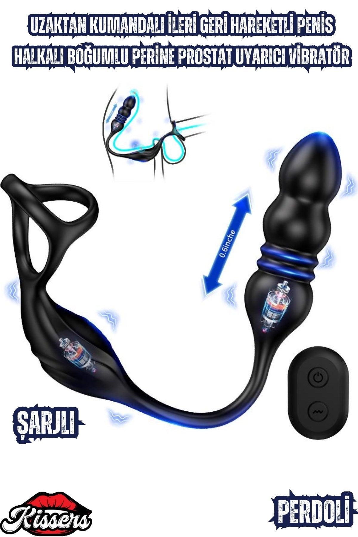 Şarjlı Uzaktan Kumandalı İleri Geri Hareketli Penis Halkalı Boğumlu Perine Uyarıcı Vibratör