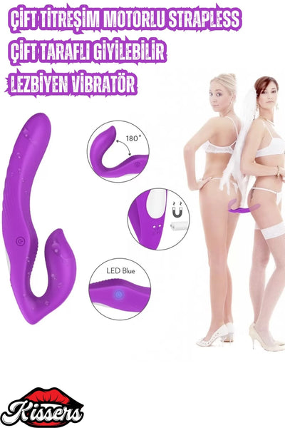 Titreşim Strapless Çift Taraflı Giyilebilir G Noktası Ve Klitoris Uyarıcılı Lezbiyen Vibratör