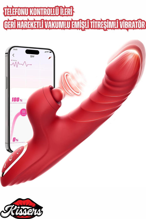 Telefon Kontrollü İleri Geri Hareketli Emişli Titreşimli Klitoris Ve G Nokta Uyarıcılı Vibratör