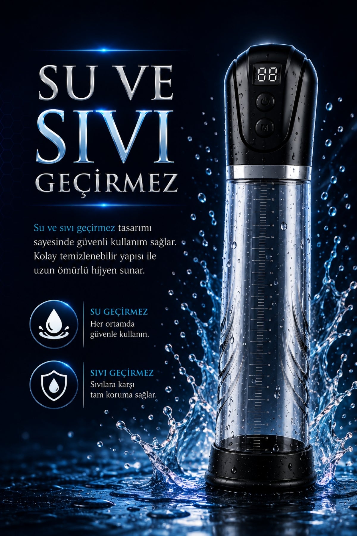 Automatic ML 3 Büyük Hazneli Dijital Ekranlı 3 Modlu Yüksek Performans Manyetik Şarjlı Otomatik Penis Pompası