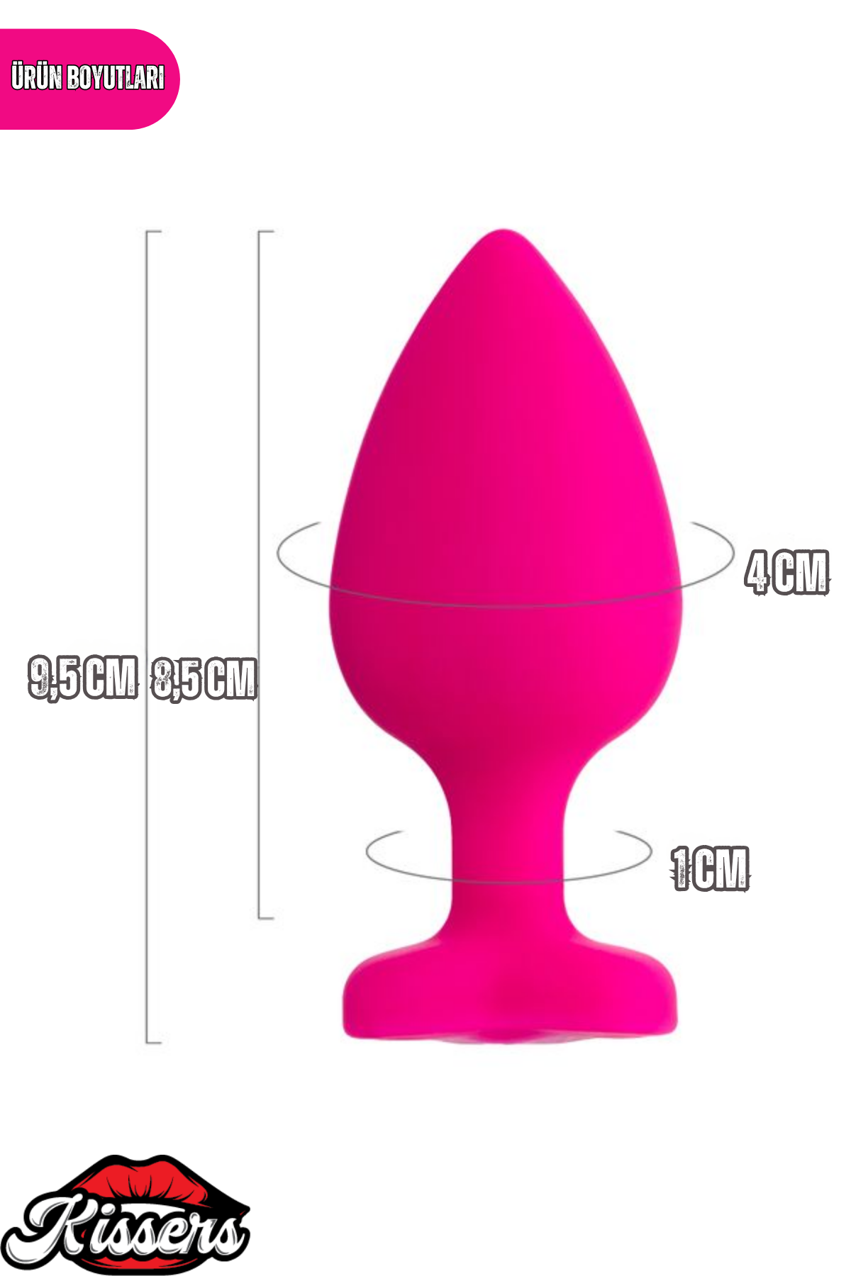 Diamond Heart Gümüş Kalpli Taşlı Silikon Anal Plug 9,5 cm Pembe Medikal Silikon