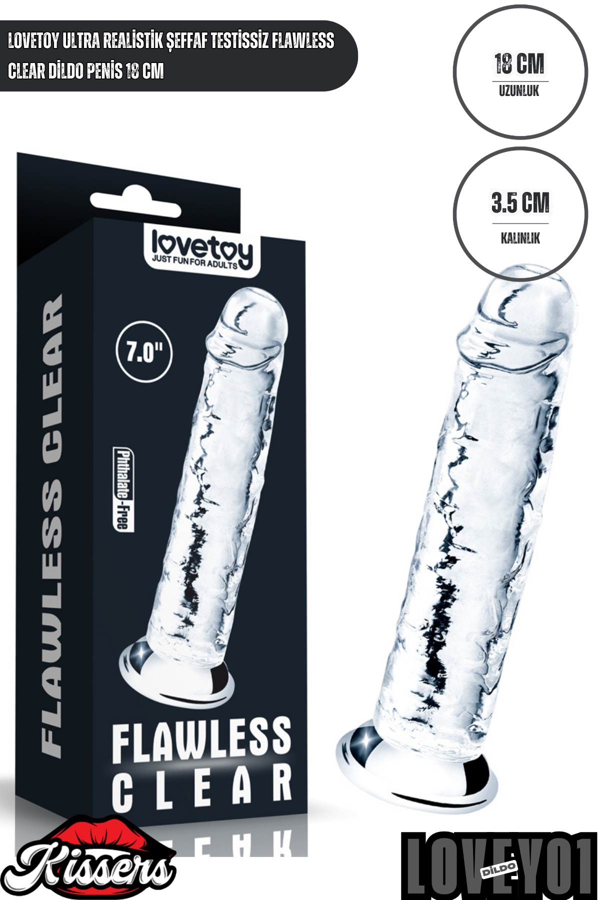 Lovetoy Ultra Realistik Şeffaf Testissiz Flawless Clear Dildo Penis 18 cm