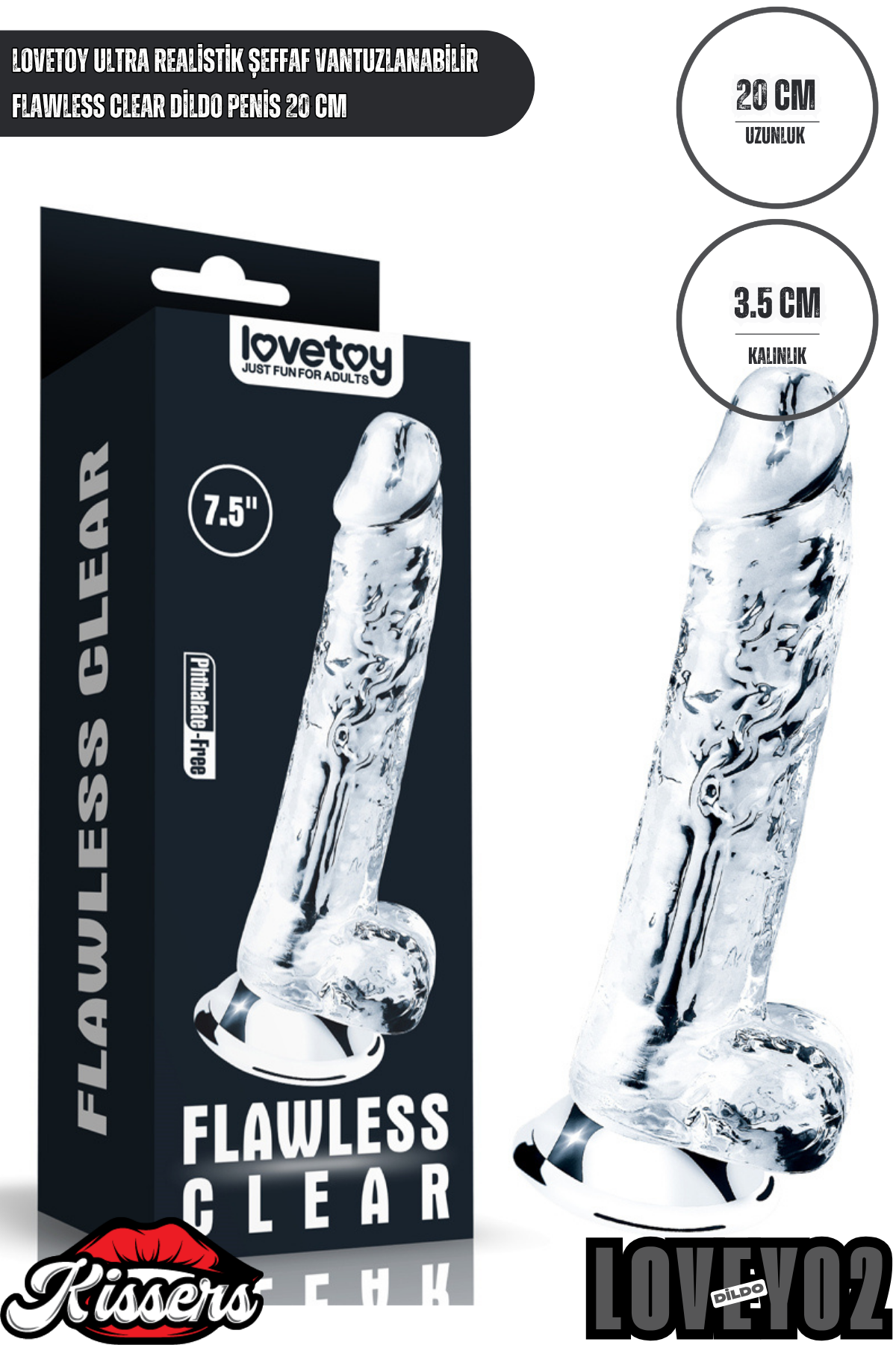 Lovetoy Ultra Realistik Şeffaf Vantuzlanabilir Flawless Clear Dildo Penis 20 cm