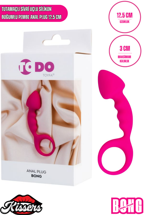 Bong Tutamaçlı Sivri Uçlu Silikon Anal Plug 12,5 cm Pembe Boğumlu Medikal Silikon