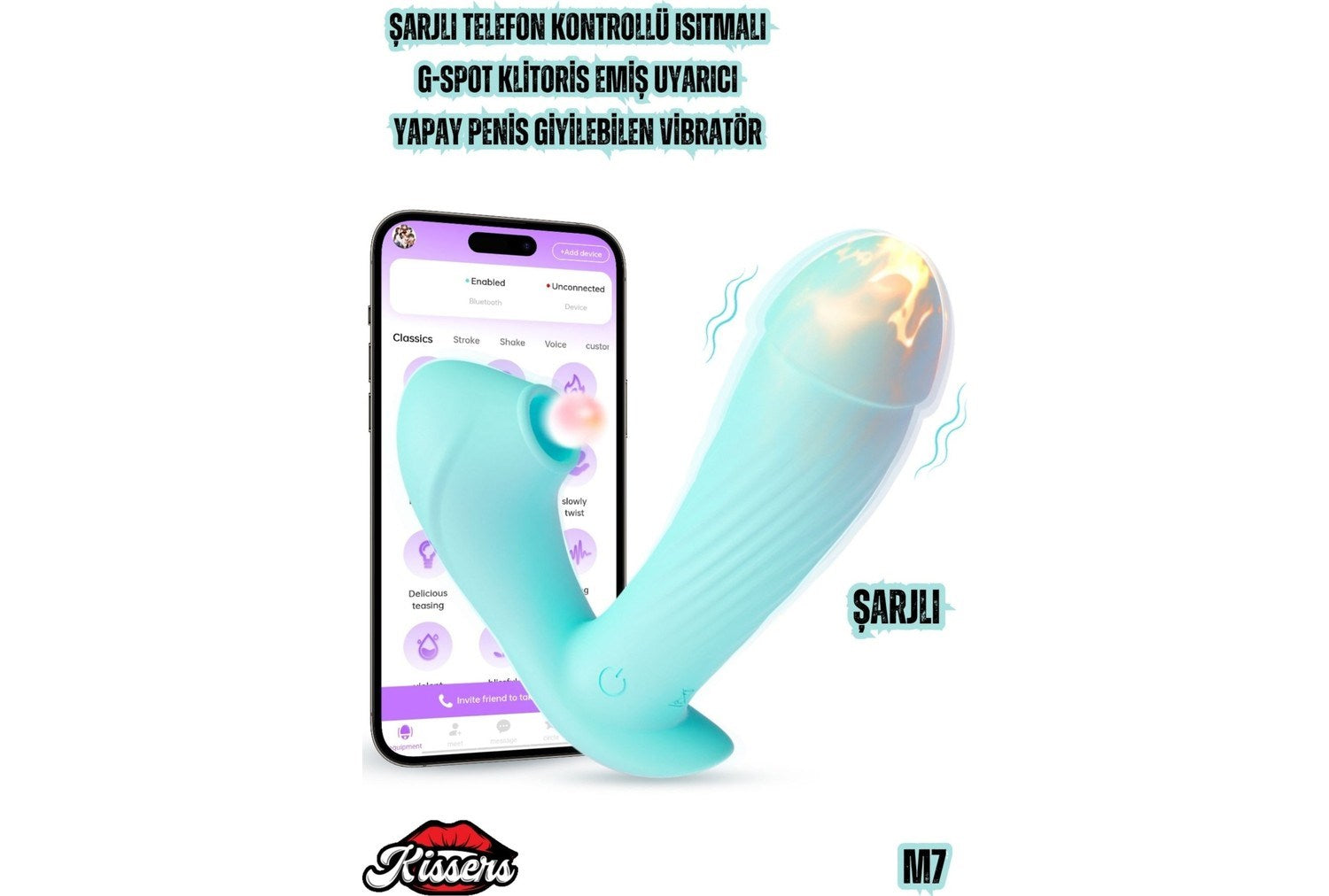 M7 Şarjlı Telefon Kontrollü Isıtmalı G-Spot Klitoris Emiş Uyarıcı Yapay Penis Giyilebilen Vibratör