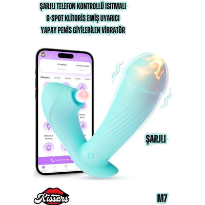 M7 Şarjlı Telefon Kontrollü Isıtmalı G-Spot Klitoris Emiş Uyarıcı Yapay Penis Giyilebilen Vibratör