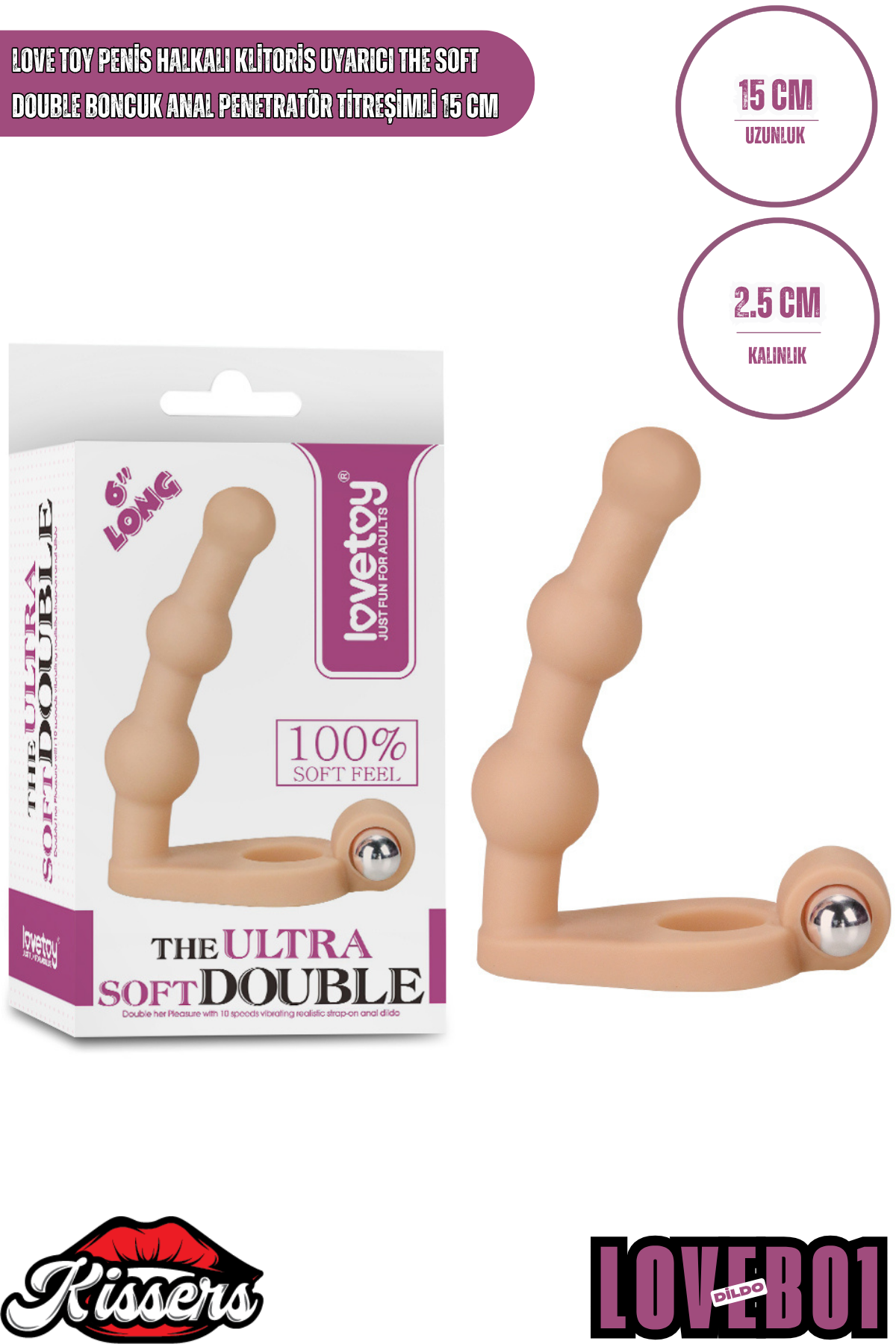 Lovetoy Penis Halkalı Klitoris Uyarıcı The Soft Double Boncuk Anal Penetratör Titreşimli 15 cm