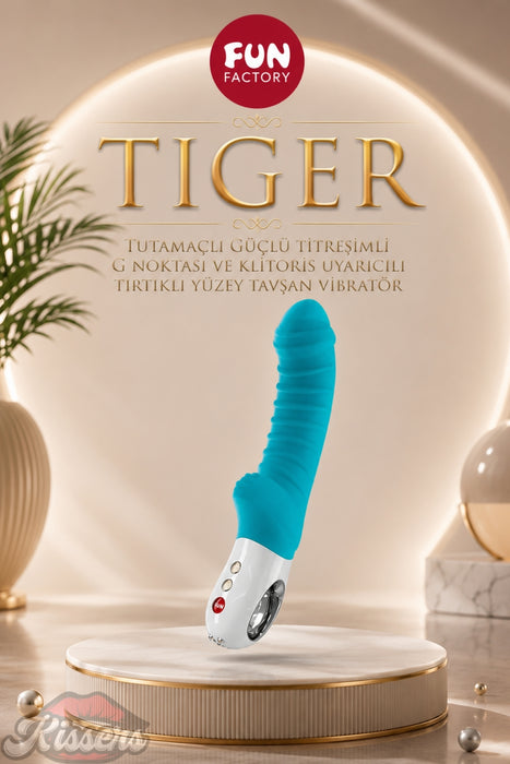 Fun Factory Tiger Tutamaçlı Güçlü Titreşimli G Noktası ve Klitoris Uyarıcılı Tırtıklı Yüzey Tavşan Vibratör
