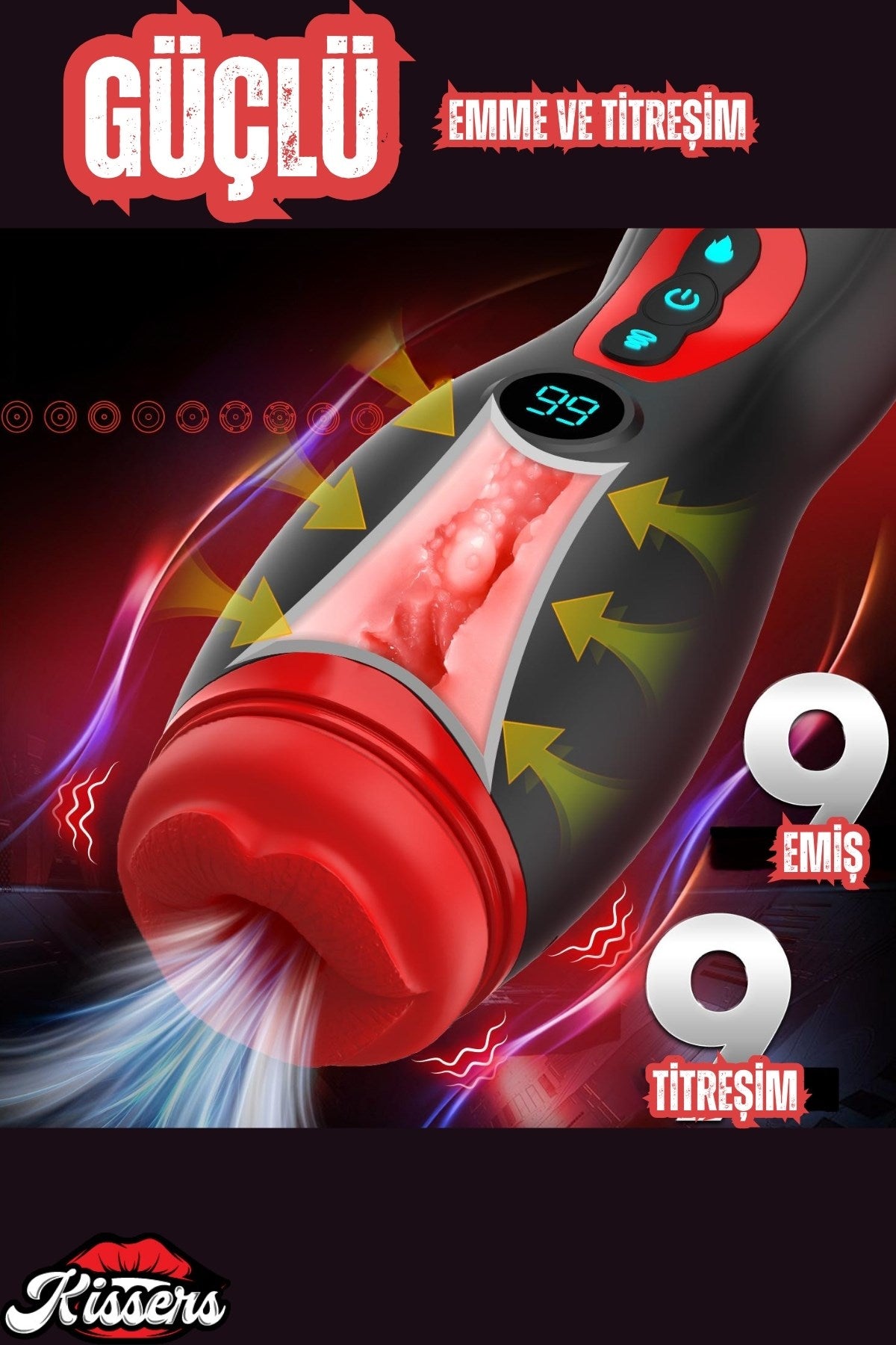 Şarjlı Telefon Tutuculu Isıtmalı Titreşimli Emiş Özellikli Dudak Görünümlü Tam Otomatik Mastürbatör