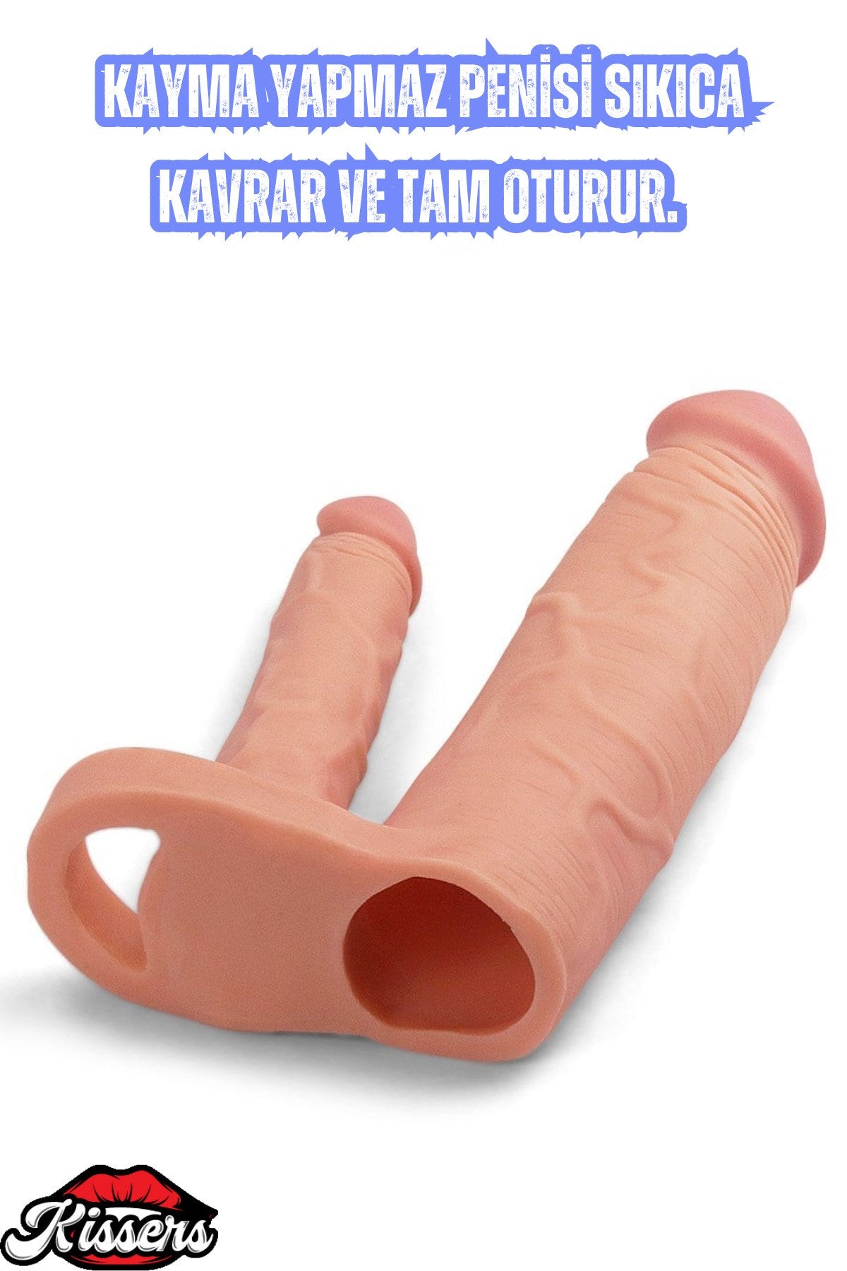5 CM Uzatmalı Çiftli İçi Boş Testis Kavramalı 20 CM Çatal Dildo Penis Kılıfı