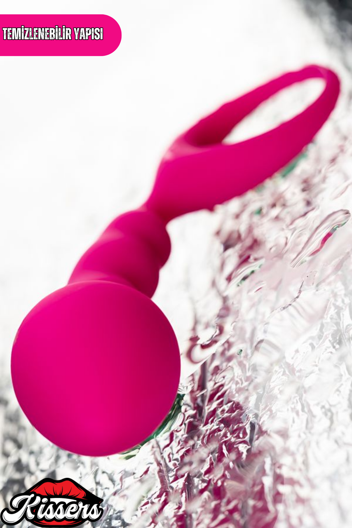 Bong Tutamaçlı Sivri Uçlu Silikon Anal Plug 12,5 cm Pembe Boğumlu Medikal Silikon