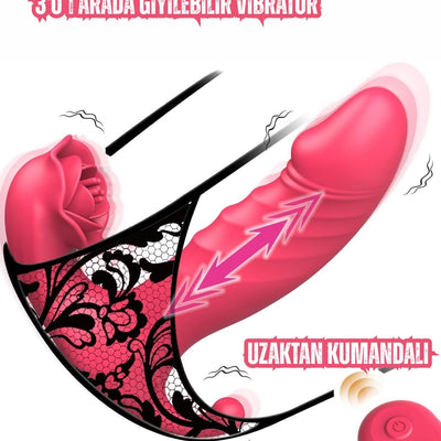 İleri Geri Hareketli Anal Vajina Klitoris Uyarıcılı 3in1 Giyilebilir Vibratör