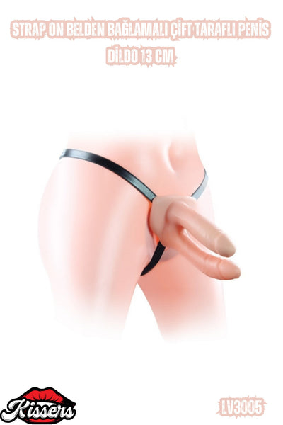 Strap On Belden Bağlamalı Çift Taraflı Penis Dildo 13 Cm