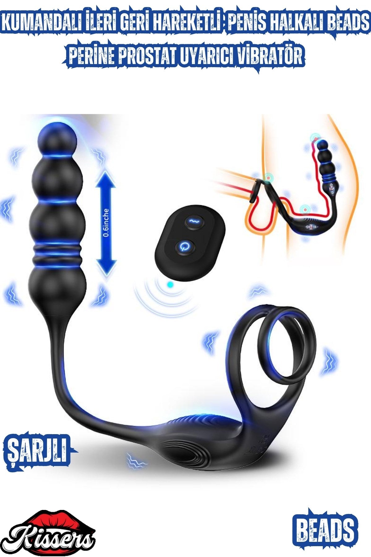 Şarjlı Uzaktan Kumandalı İleri Geri Hareketli Penis Halkalı Beads Perine Uyarıcı Vibratör