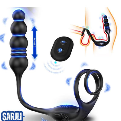 Şarjlı Uzaktan Kumandalı İleri Geri Hareketli Penis Halkalı Beads Perine Uyarıcı Vibratör