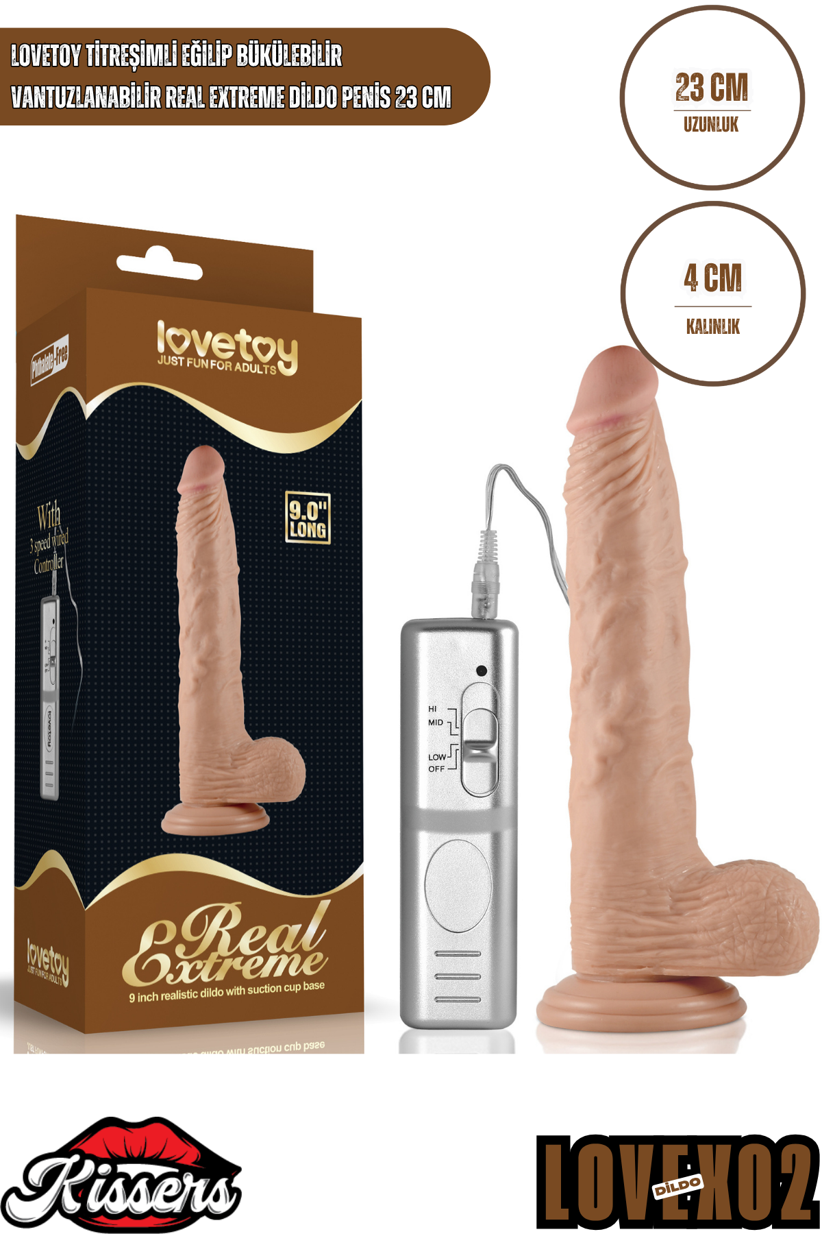 Lovetoy Titreşimli Eğilip Bükülebilir Vantuzlanabilir Real Extreme Dildo Penis 23 cm