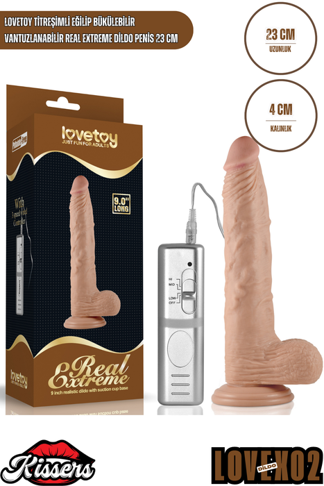 Lovetoy Titreşimli Eğilip Bükülebilir Vantuzlanabilir Real Extreme Dildo Penis 23 cm