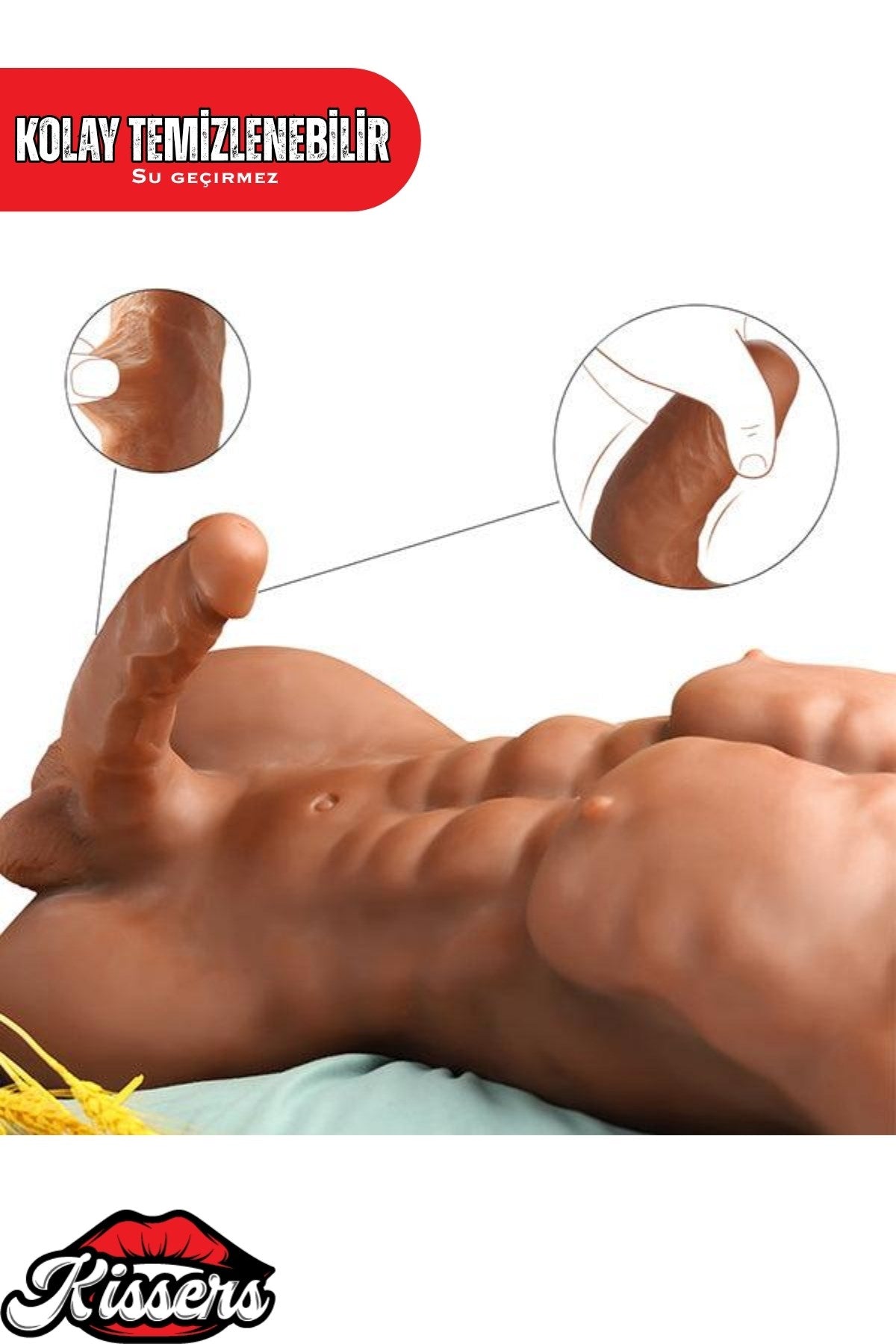 Anal Girişli Erkek Penisli Kaslı Esmer Ten Yarım Vücut Realistik Manken Mastürbatör 7.6 Kg