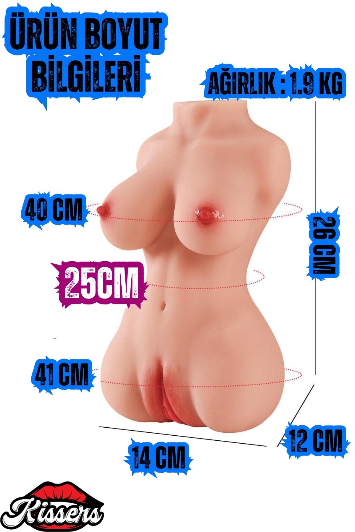Gerçekçi Çift Girişli Cinsel Oyuncak Anal Vajinal Mastürbatör Realistik Manken 1.9 Kg