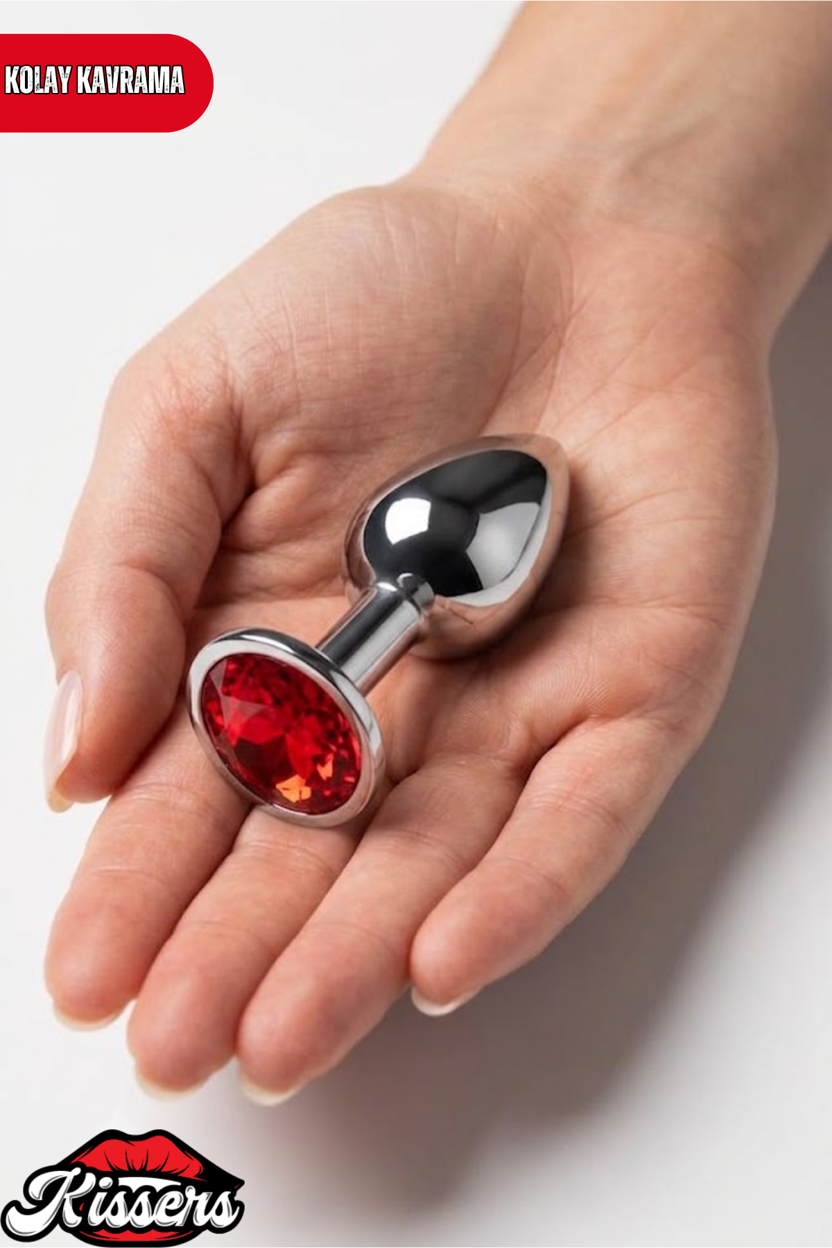 Paslanmaz Çelik Kırmızı Kristal Taşlı Lüks Gümüş Anal Plug ve Tıkaç 7 cm Su Geçirmez Metal Tasarım