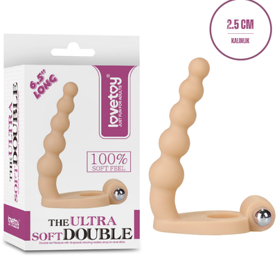 Lovetoy Penis Halkalı Klitoris Uyarıcı The Soft Double Boncuk Anal Penetratör Titreşimli 16.5 cm