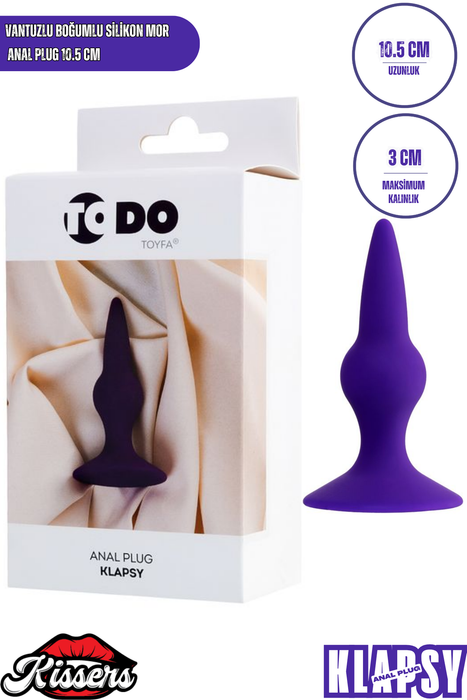Klapsy Vantuzlu Boğumlu Silikon Anal Plug 10,5 cm Mor Medikal Silikon