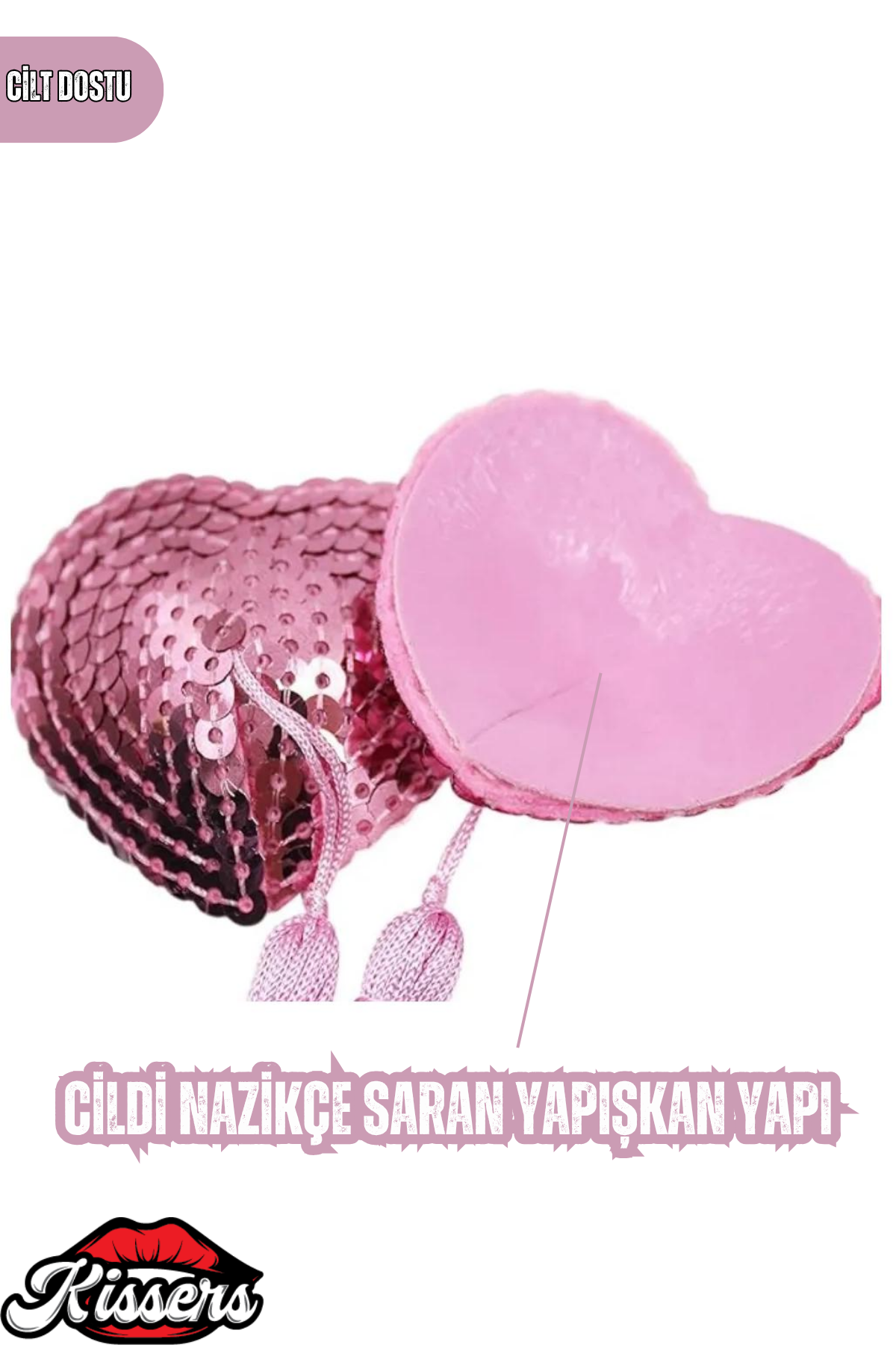 Gıdıklayıcı Püsküllü Yapışkanlı Pembe Parıltılı Kalp Şeklinde Meme Ucu Gizleyici Göğüs Aksesuarı