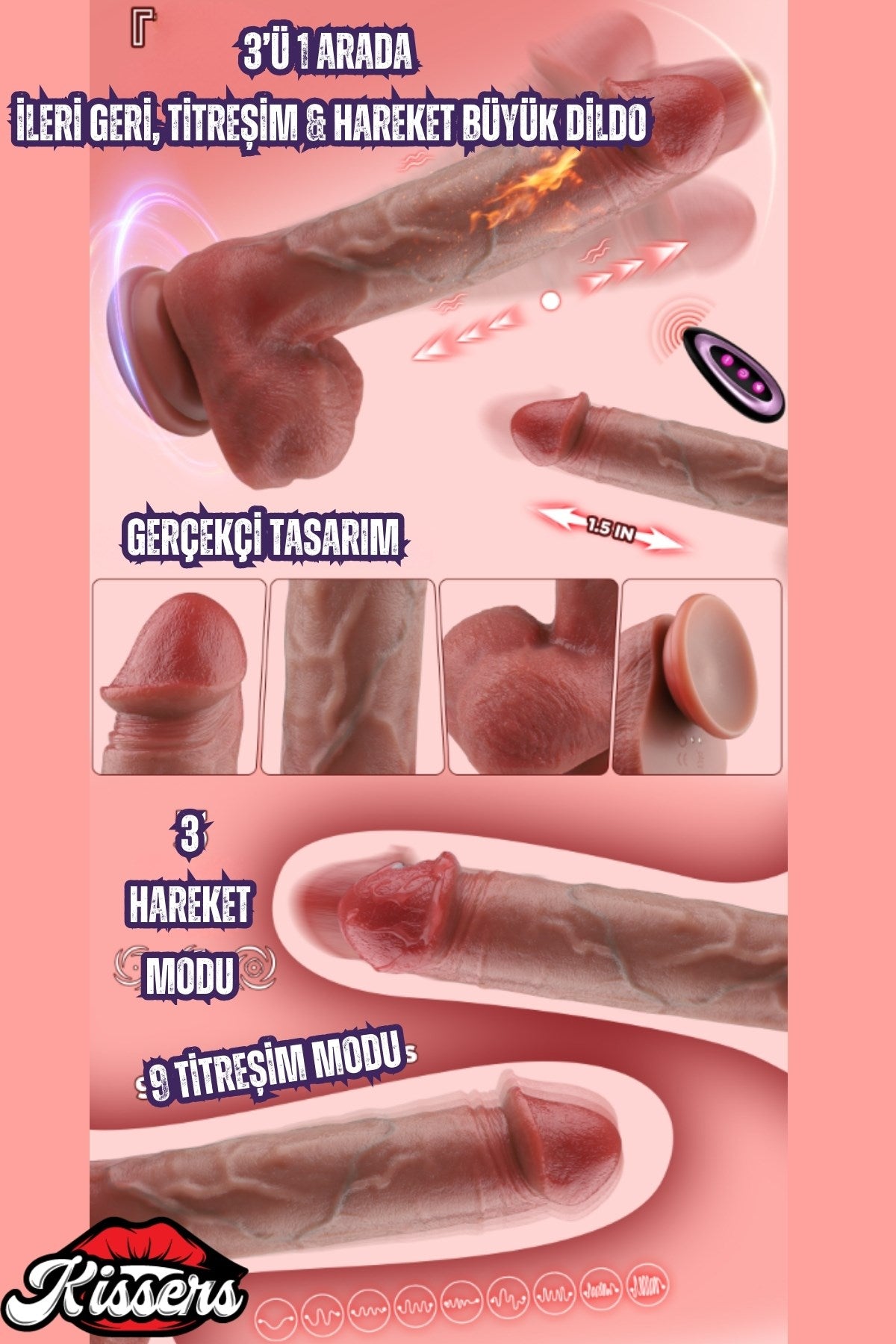 Isıtmalı İleri Geri Hareketli Titreşimli Ultra Realistik Mega Kalın Melez Dildo Penis Vibratör 29 Cm