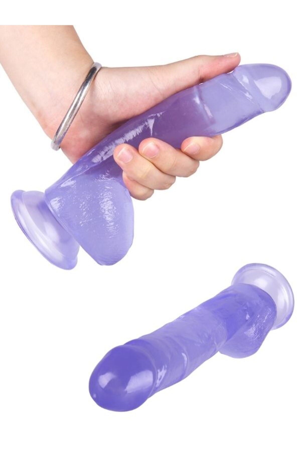 Ultra Realistik Eğilip Bükülebilir G Noktası Ve Klitoris Uyarıcı Mega Boy Jel Mor Penis Dildo 19 Cm