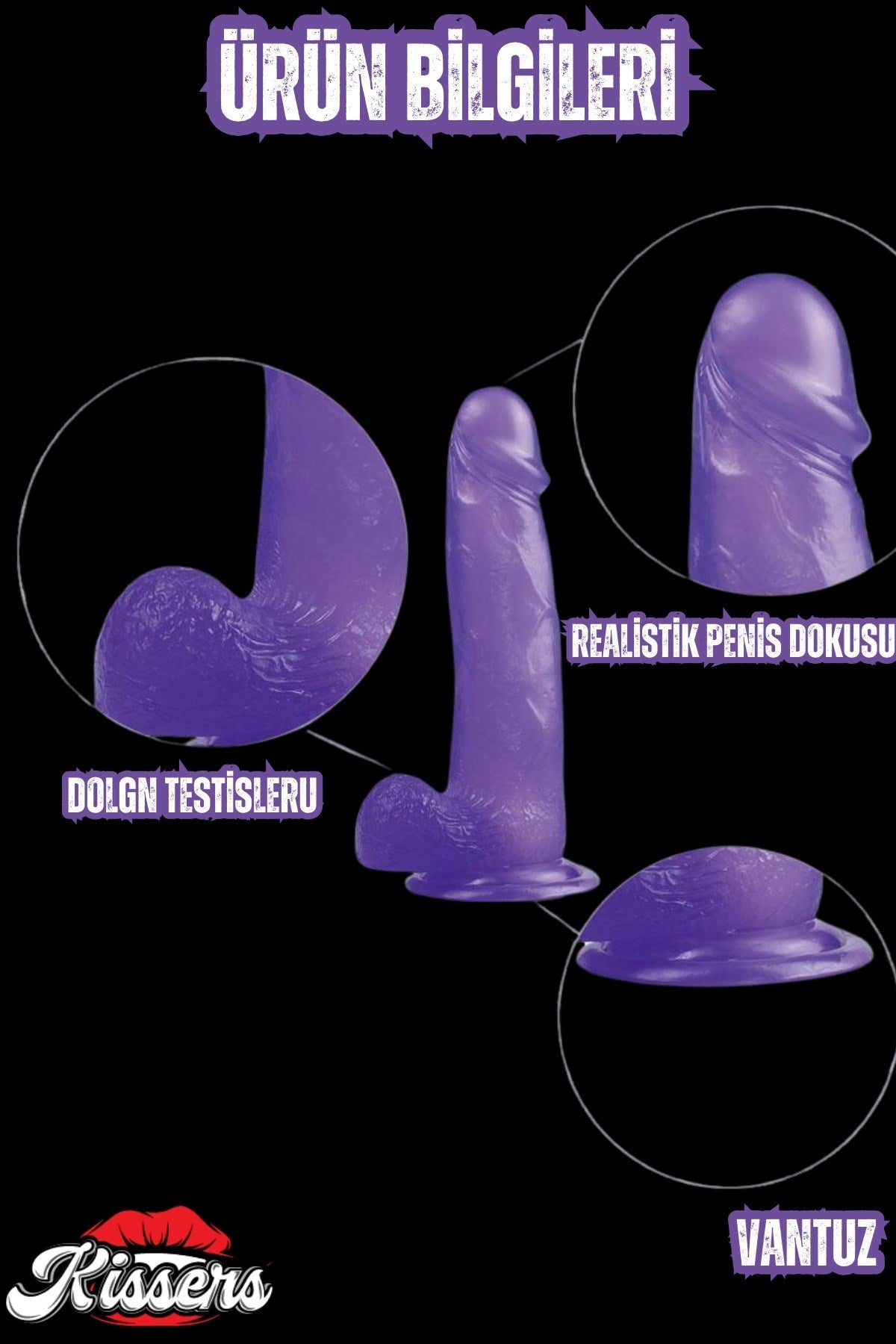 Cinsel Oyuncak Mor Renk Vantuzlanabilir Jel Dokusunda Ultra Yumuşak Realistik Penis Dildo 20.3 Cm