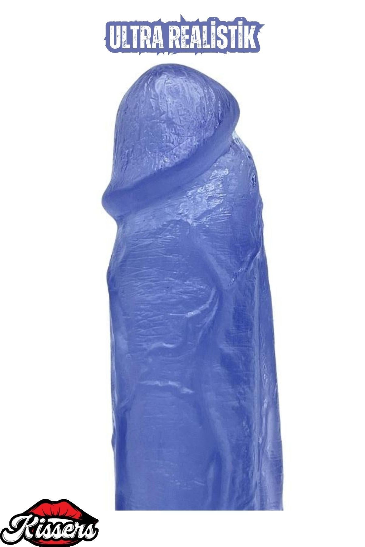 Ultra Realistik Damarlı Bükülebilir Vantuzlanabilir Jel Dokusunda mavi Dildo Penis 25 Cm