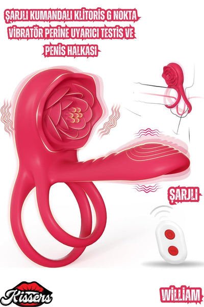 Şarjlı Kumandalı Klitoris G Nokta Vibratör Perine Uyarıcı Testis ve Penis Halkası