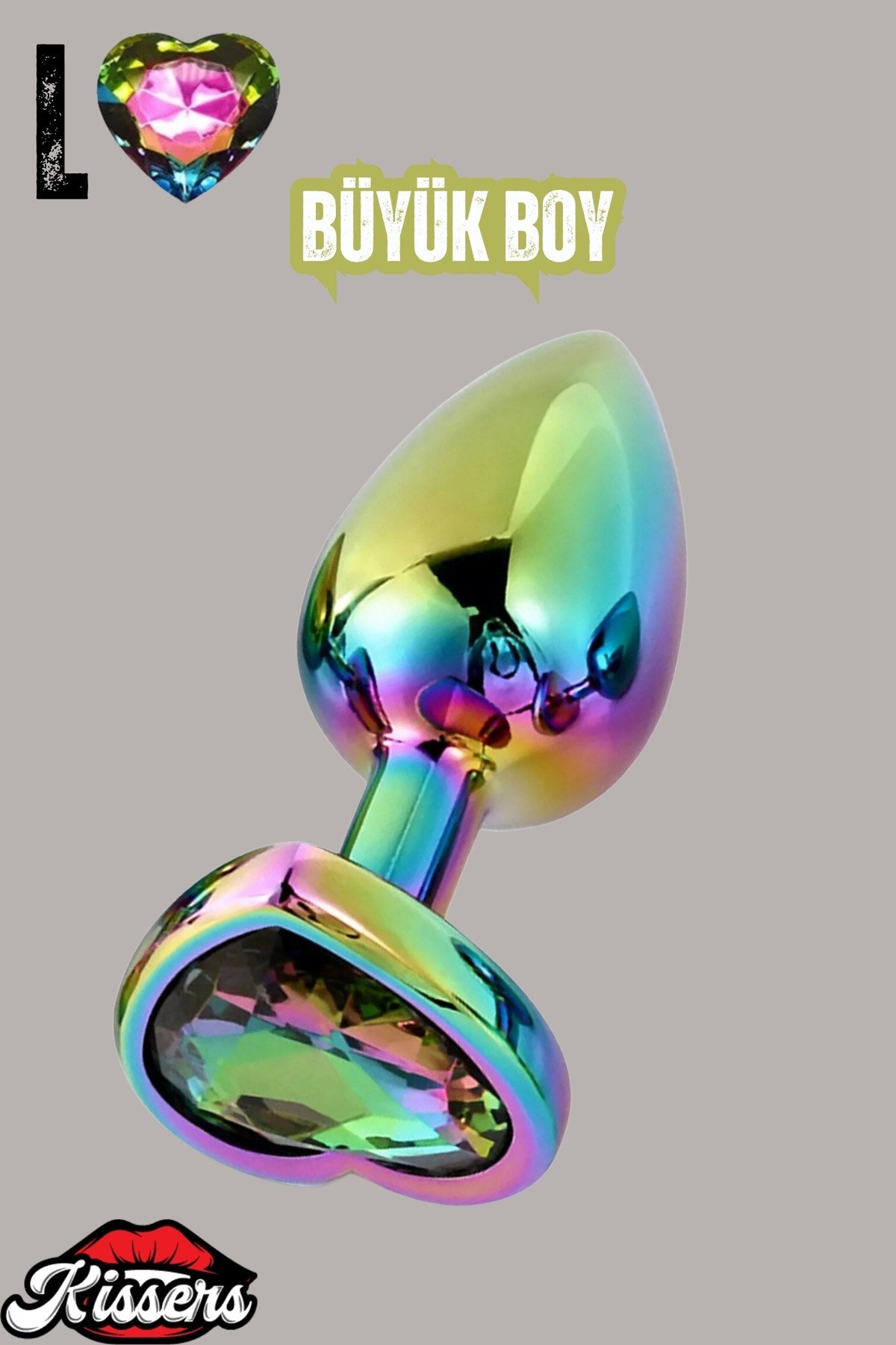 Paslanmaz Çelik Çok Renkli Kalpli Mücevher Taşlı Pürüzsüz Çok Renkli Metal Anal Butt Plug Set 3'Lü