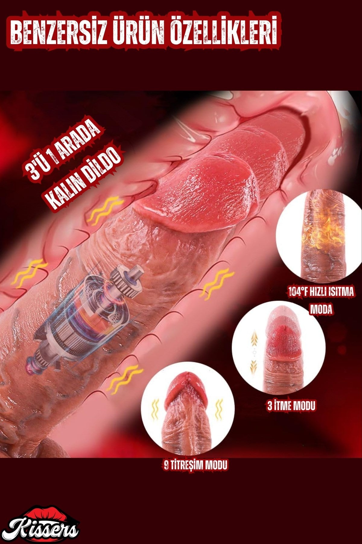 Ultra Yumuşak Dokulu İleri Geri Hareketli Isıtmalı Titreşimli Kalın Dildo Penis Vibratör 22 Cm